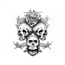 full arm sleeve with multiple cupids, some with skulls as heads or clown makeup, with roses as filler tattoo design idea