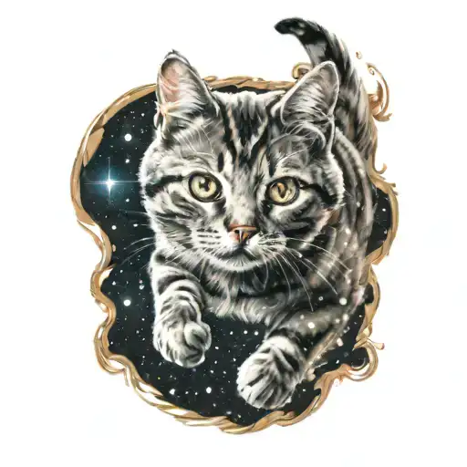 cat running through space  tattoo design idea