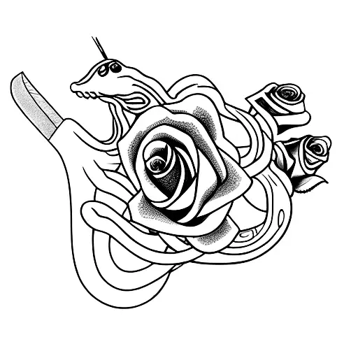 snake rose dagger tattoo design idea