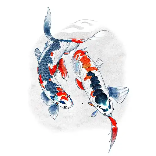 two Koi Fish in rainbows  tattoo design idea