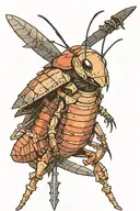 Theme- anime, cockroach samurai that is holding a sword Style - japanese  Size and placement- on my calf  Can u add trad tattoo design idea