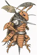 Theme- anime, cockroach samurai that is holding a sword Style - japanese  Size and placement- on my calf  Can u add trad tattoo design idea