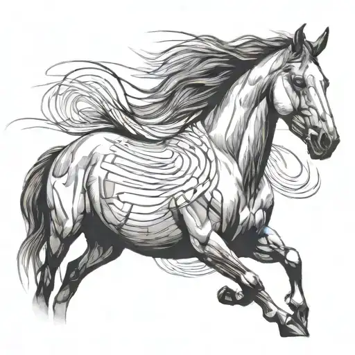 A minimalist outline of a horse in motion, capturing the essence of speed and agility tattoo design idea