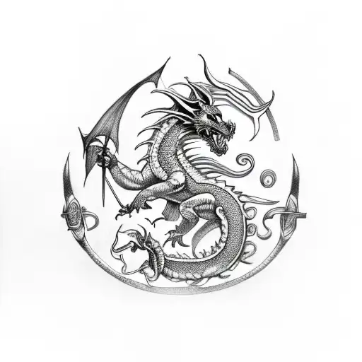 welsh fire breathing dragon with celtic design and aries ram tattoo design idea