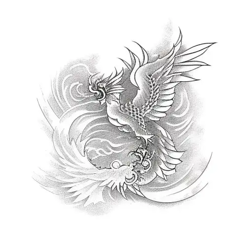 Japanese Phoenix Tattoo Black And Grey - Temu