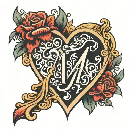 letter J inside heart of letter M tattoo design idea