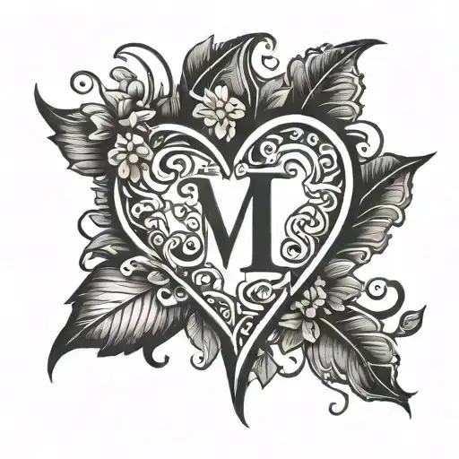 letter J inside heart of letter M tattoo design idea