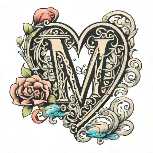letter J inside heart of letter M tattoo design idea