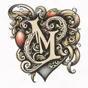 letter J inside the heart of letter M  tattoo design idea