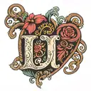 letter J inside the heart of letter M  tattoo design idea