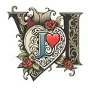 letter J inside the heart of letter M  tattoo design idea