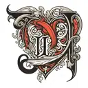 letter J inside the heart of letter M  tattoo design idea