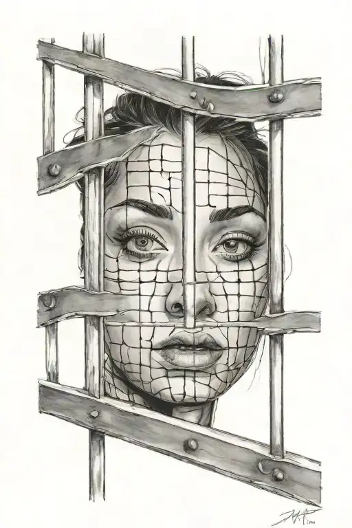 face of a young woman behind bars all close tattoo design idea