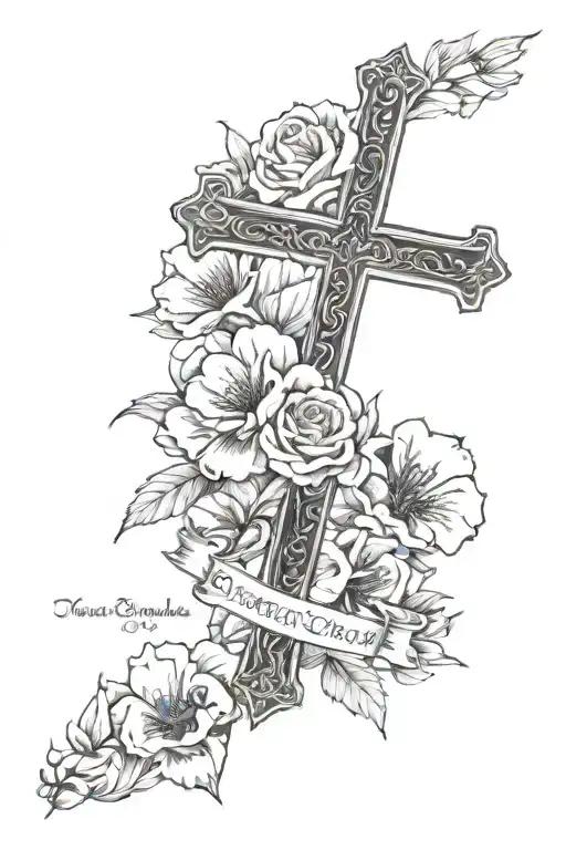 cross tattoo with flowers behind it and "Jeremiah 29:11" written down the side  tattoo design idea