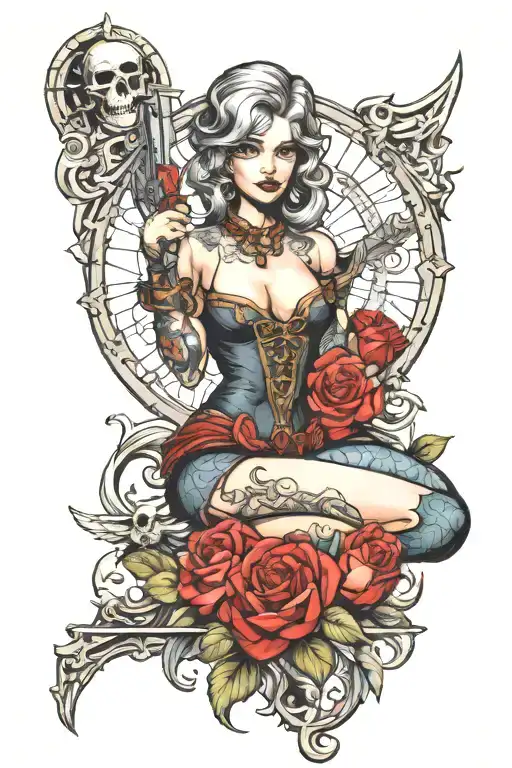 karlach baldur's gate 3 pinup girl tattoo design idea