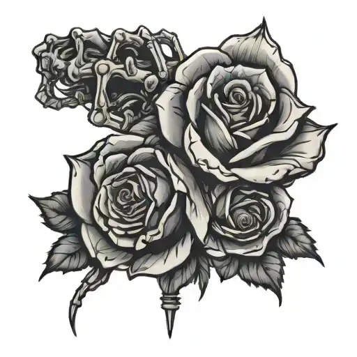 skeleton hand holding rose tattoo design idea