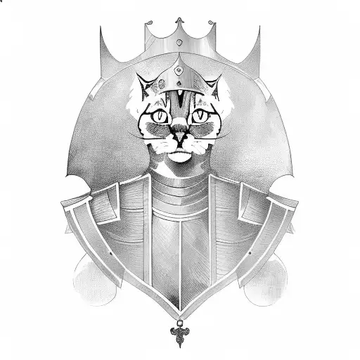 Medieval-inspired illustration of a cat knight in armor tattoo design idea