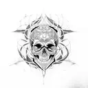 skull in Lovecraft style tattoo design idea