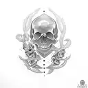 skull in Lovecraft style tattoo design idea