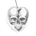 heart with the frightening skull and with the inscription below "𝖋𝖎𝖓𝖎𝖘 𝖛𝖎𝖙𝖆𝖊 𝖘𝖊𝖉 𝖓𝖔𝖓 𝖆𝖒𝖔𝖗𝖎𝖘" tattoo design idea