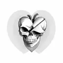 heart with the frightening skull and with the inscription below "𝖋𝖎𝖓𝖎𝖘 𝖛𝖎𝖙𝖆𝖊 𝖘𝖊𝖉 𝖓𝖔𝖓 𝖆𝖒𝖔𝖗𝖎𝖘" tattoo design idea