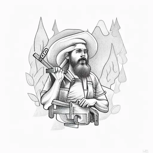 A realistic tattoo of a carpenter surrounded by nature tattoo design idea