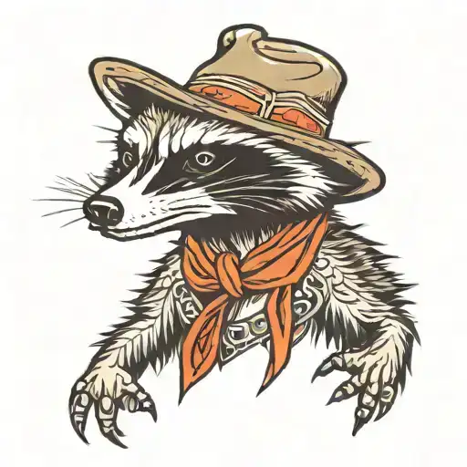 cowboy hat raccoon tattoo design idea