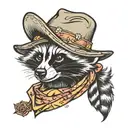 cowboy hat raccoon tattoo design idea
