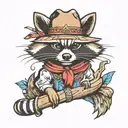 cowboy hat raccoon tattoo design idea