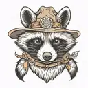 cowboy hat raccoon tattoo design idea