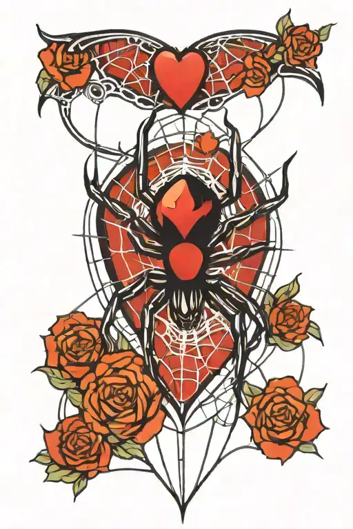 heart web w spider down in the middle tattoo design idea