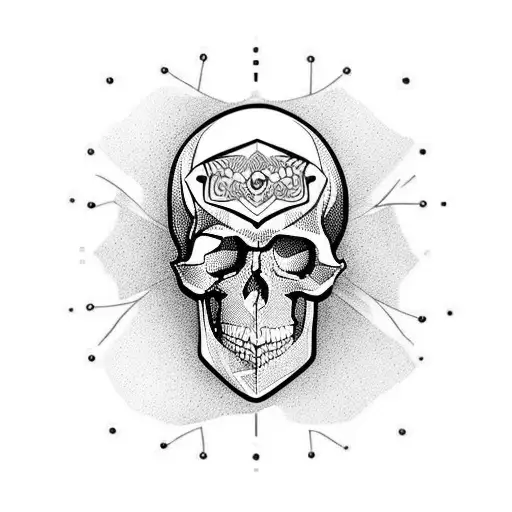 Skull in line art tattoo design idea