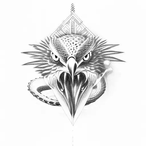 hawk being pearced while eating snake while eating insect tattoo design idea