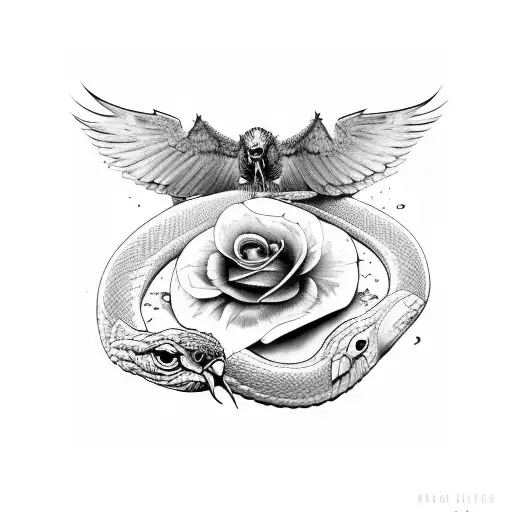 hawk being pearced while eating snake while eating insect tattoo design idea