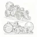 A detailed tattoo of a formula one car, basketball hoop, and boxing gloves in a sketch style, capturing the essence of the client's favorite sports tattoo design idea