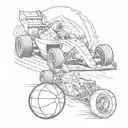 A detailed tattoo of a formula one car, basketball hoop, and boxing gloves in a sketch style, capturing the essence of the client's favorite sports tattoo design idea
