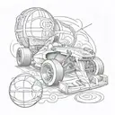 A detailed tattoo of a formula one car, basketball hoop, and boxing gloves in a sketch style, capturing the essence of the client's favorite sports tattoo design idea