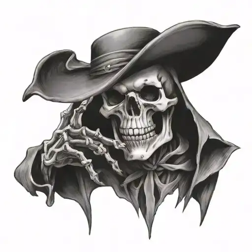 evil skeleton takes off his mask tattoo design idea