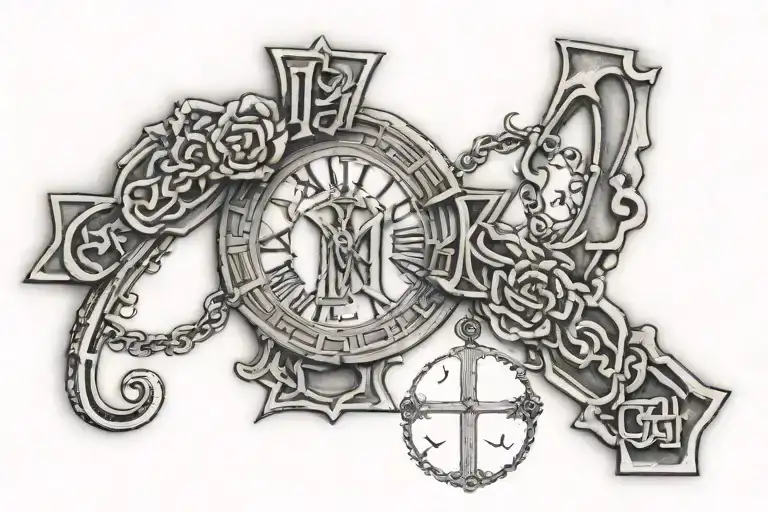 12/8/2023 in roman numeral and 7/22/2024 in roman numeral with a lline aboutn half an inch think  tattoo design idea