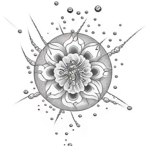 a flower that has a web with water droplets and small spiders instead of petals tattoo design idea