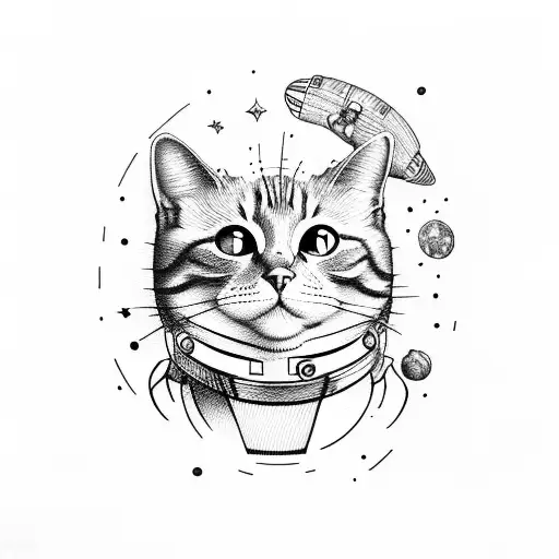 astronaut cat tattoo design idea