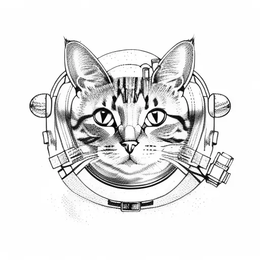 cat with astronaut helmet tattoo design idea