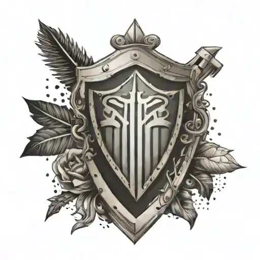 A symbolic tattoo featuring a shield representing the client's role as a Ciso, with elements of Moto and family intertwined tattoo design idea