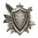 A symbolic tattoo featuring a shield representing the client's role as a Ciso, with elements of Moto and family intertwined tattoo design idea