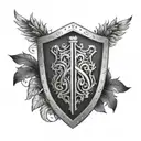 A symbolic tattoo featuring a shield representing the client's role as a Ciso, with elements of Moto and family intertwined tattoo design idea