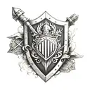 A symbolic tattoo featuring a shield representing the client's role as a Ciso, with elements of Moto and family intertwined tattoo design idea