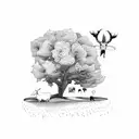 A whimsical farm scene with animals and a majestic tree tattoo design idea
