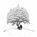 A whimsical farm scene with animals and a majestic tree tattoo design idea