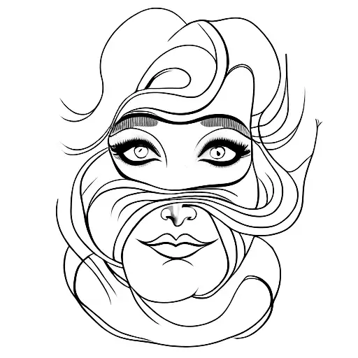 Theatre masks crying laughing , poison ivy leaves  tattoo design idea