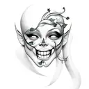 Two Theatre masks crying laughing , poison ivy leaves, arm tattoo  tattoo design idea